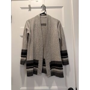 Charter Club 100% Cashmere Open Front Cardigan, Size S, Gray & Black Stripe